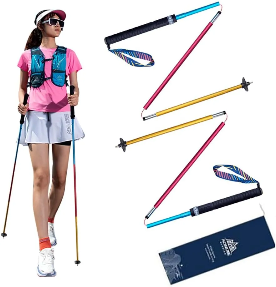 2 x Ultralight carbon fiber trekking poles folding trail running sticks