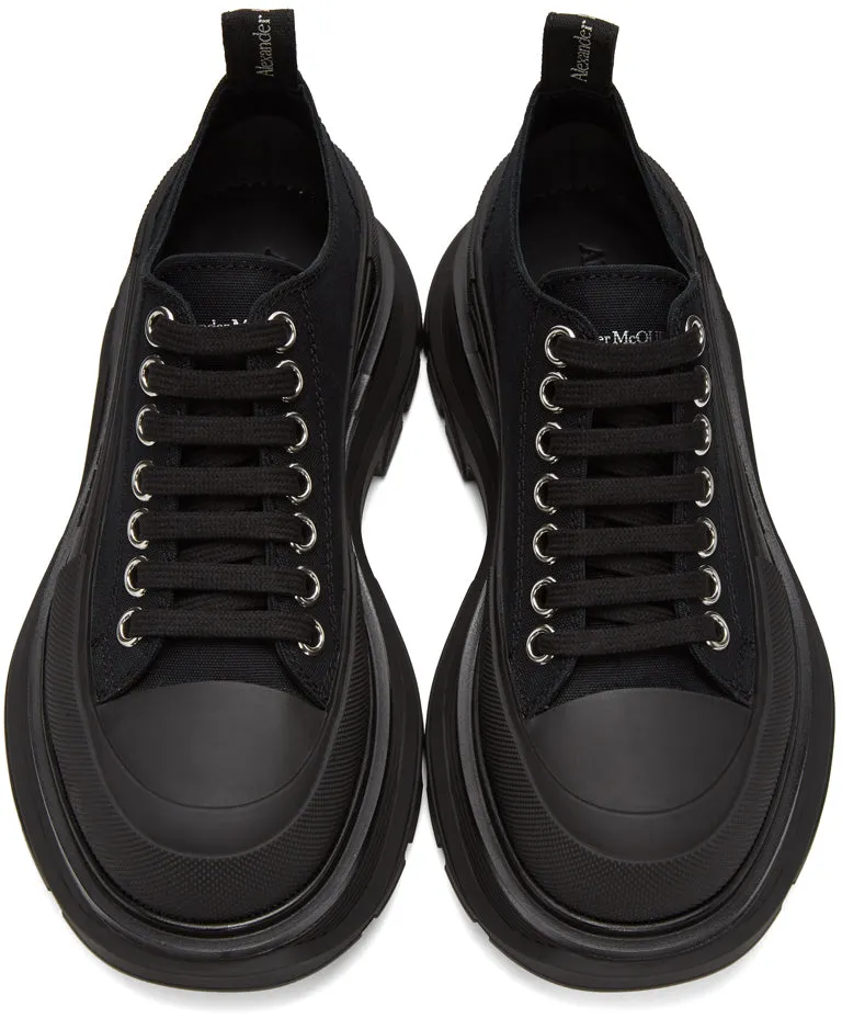 Alexander McQueen Black Canvas Tread Slick Platform Low Sneakers