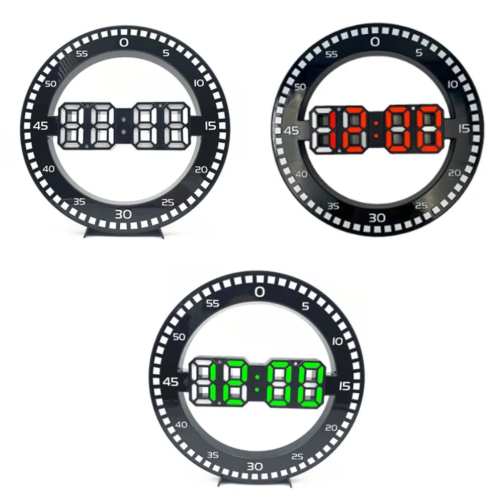 CRONY 3688L 3D bell belt running lamp Living Room 3D Wall Clock Big Screen LED Electronic Clock, Colour: Black Green