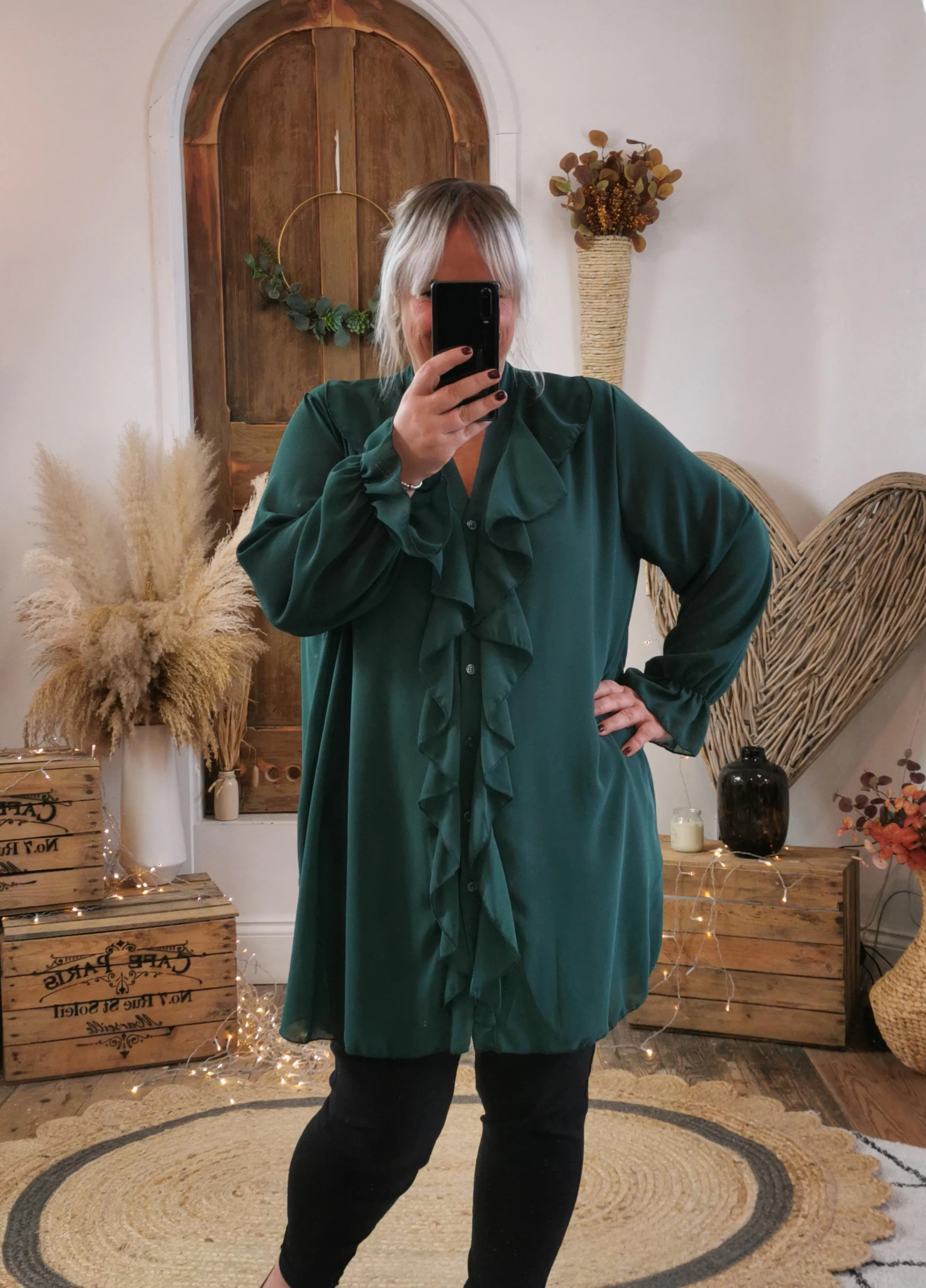 Forest Livia Sheer Ruffle Trim Oversized Shirt