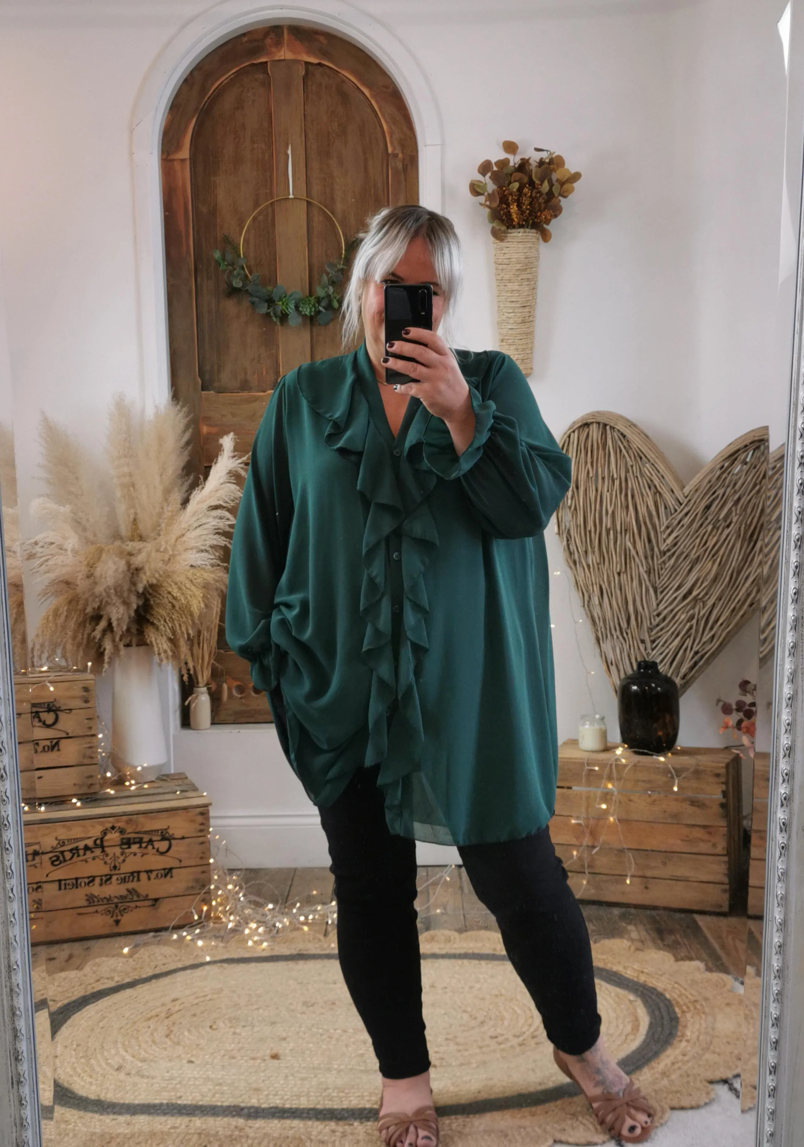 Forest Livia Sheer Ruffle Trim Oversized Shirt