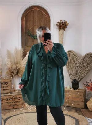Forest Livia Sheer Ruffle Trim Oversized Shirt