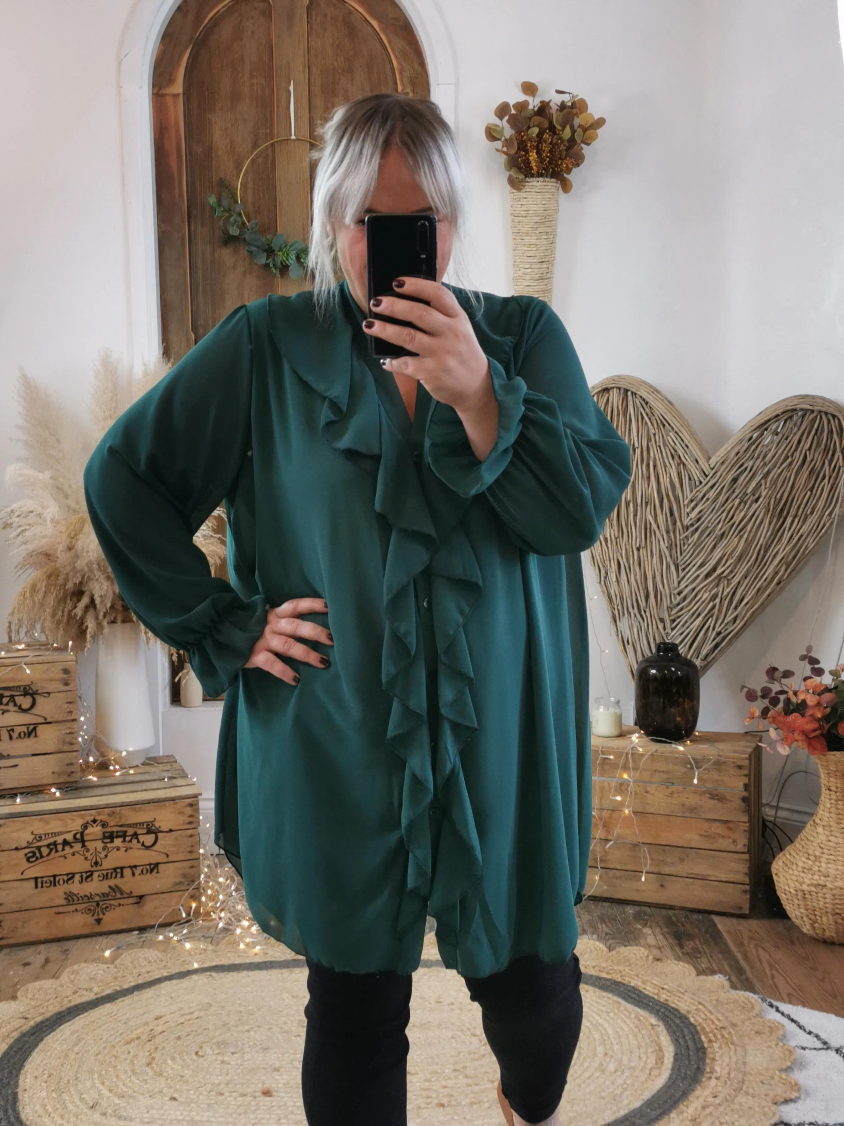 Forest Livia Sheer Ruffle Trim Oversized Shirt