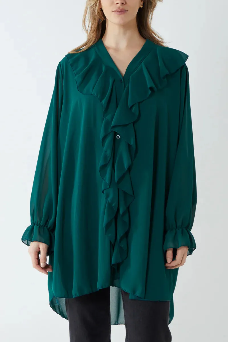 Forest Livia Sheer Ruffle Trim Oversized Shirt