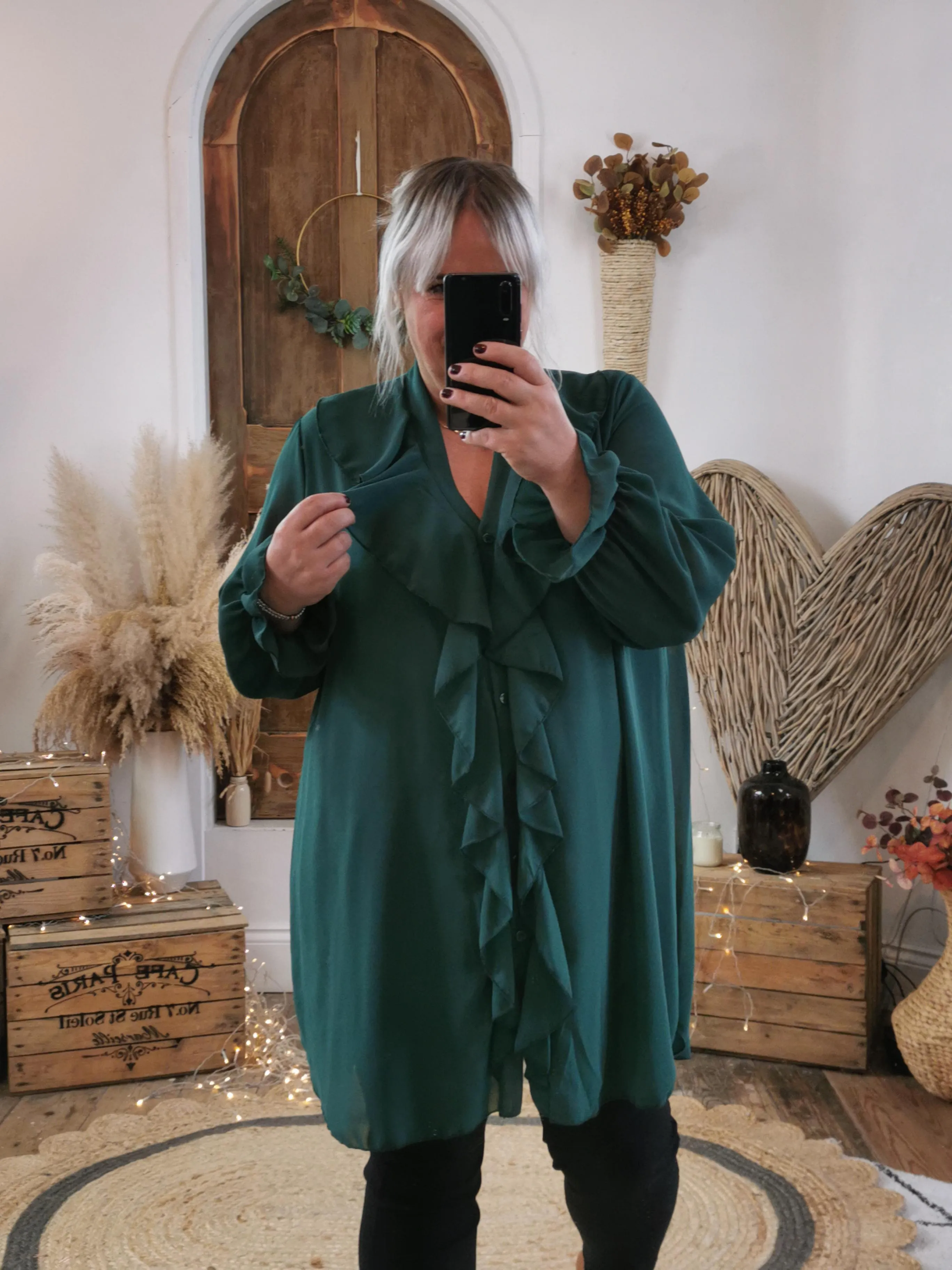 Forest Livia Sheer Ruffle Trim Oversized Shirt