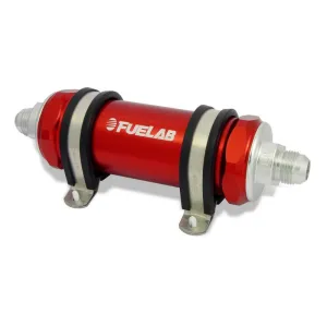 FUELAB 82801-2 In-Line Fuel Filter (6AN in/out, 5 inch 10 micron paper element) Red