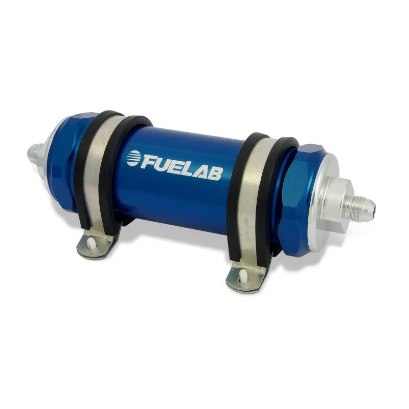 FUELAB 82803-3 In-Line Fuel Filter (10AN in/out, 5 inch 10 micron paper element) Blue