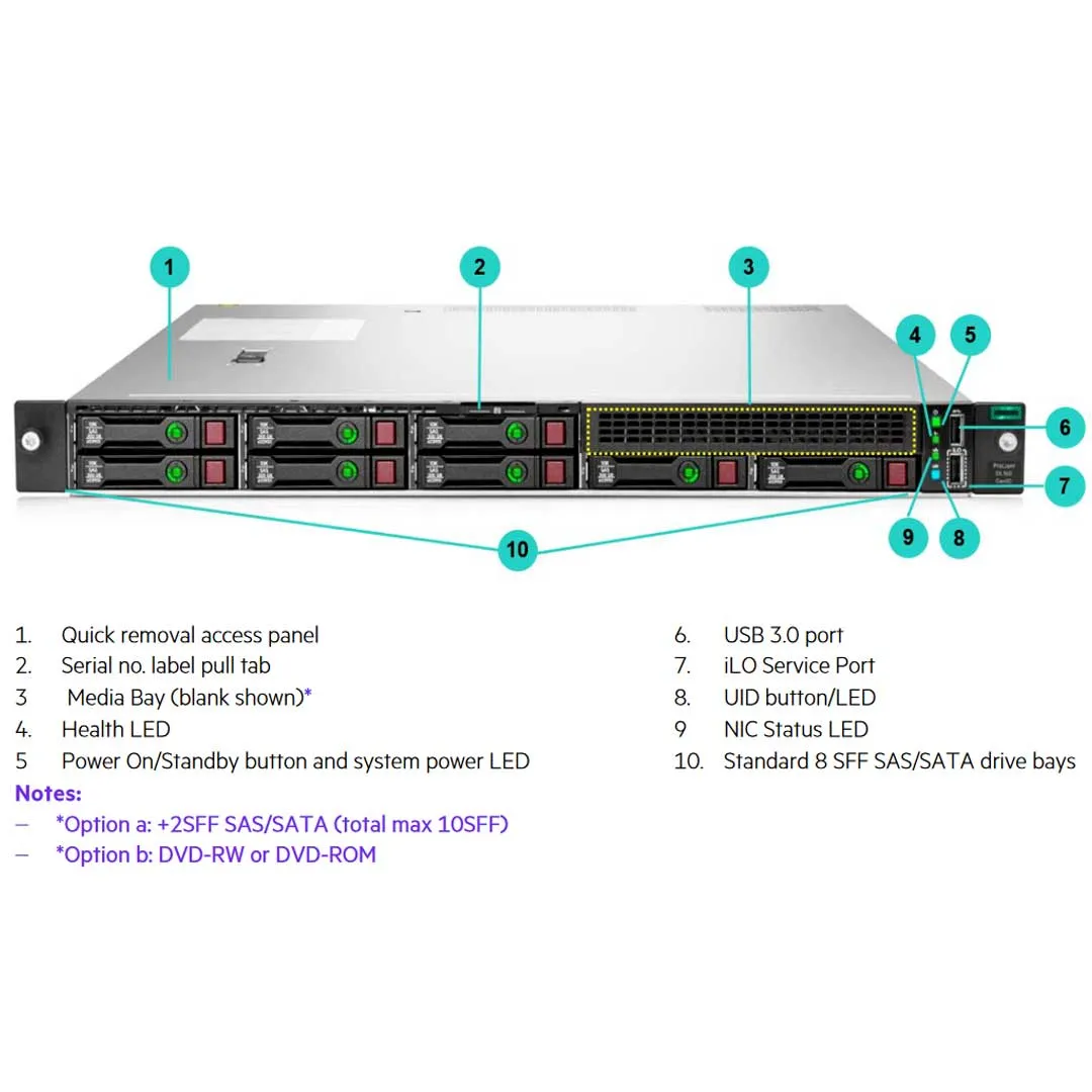HPE ProLiant DL160 Gen10 4208 2.1GHz 8-core 1P 16GB-R 8SFF 500W PS Server | P19560-B21