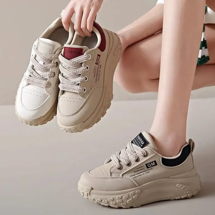 Lettering Lace-Up Platform Sneakers