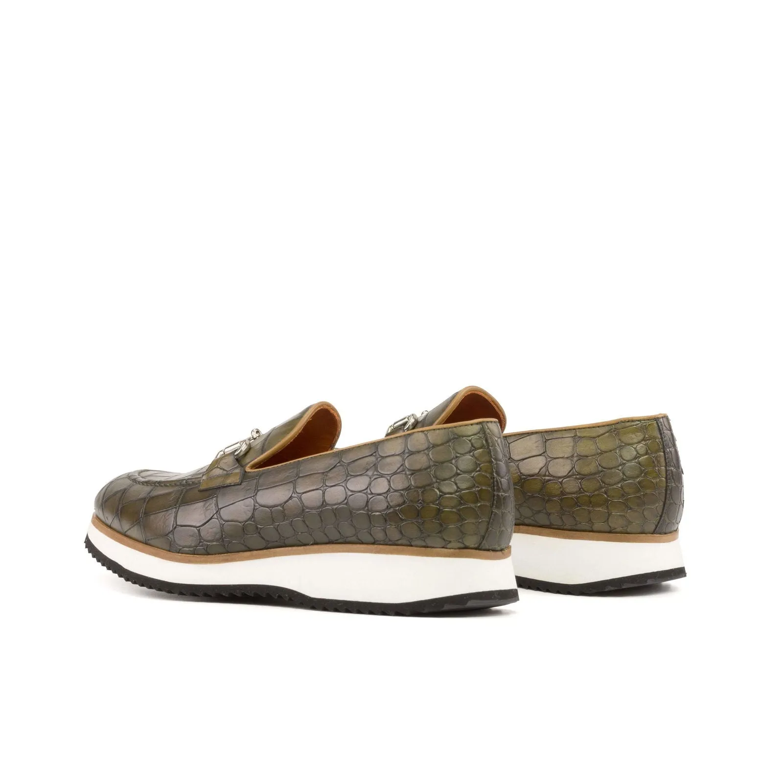 Loafer-Painted Croco, Box Calf, Green, Brown-Wholesale