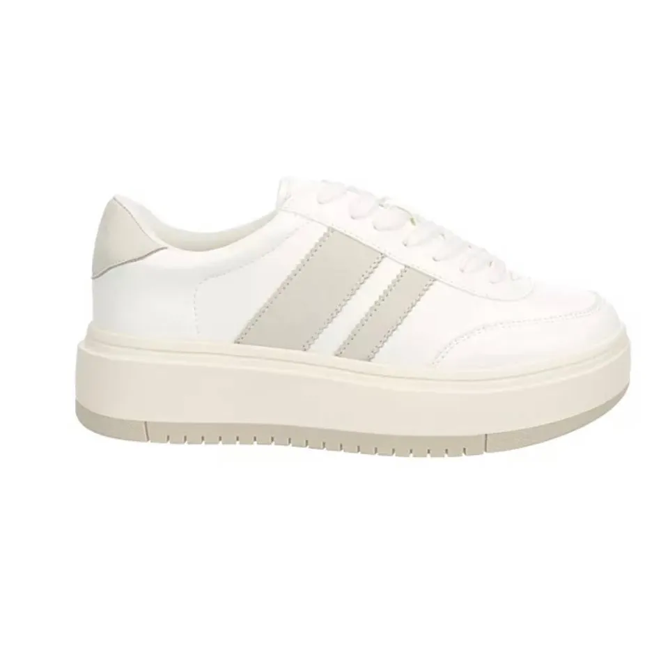 Navida Lace-Up Low-Top Platform Sneakers- Grey/White