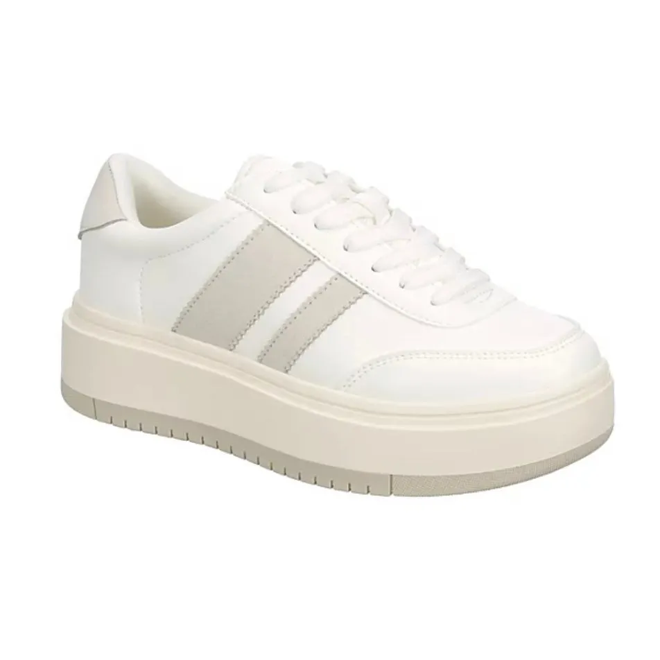 Navida Lace-Up Low-Top Platform Sneakers- Grey/White