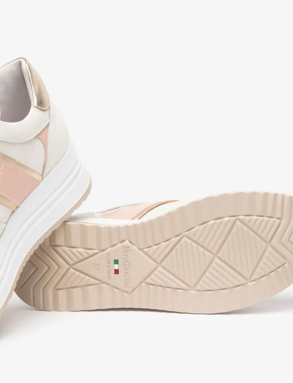 Nerogiardini cream and pink platform sneakers