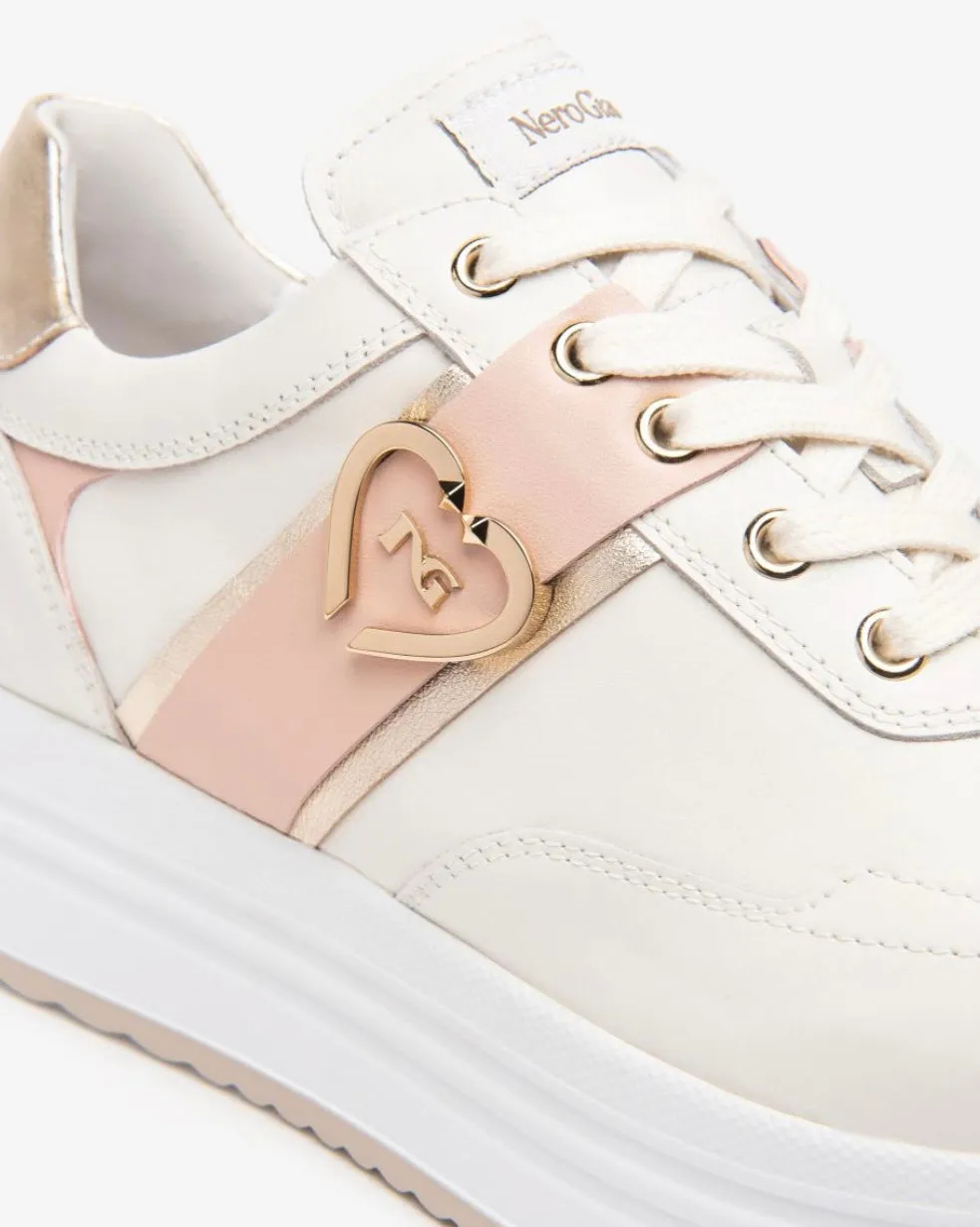Nerogiardini cream and pink platform sneakers