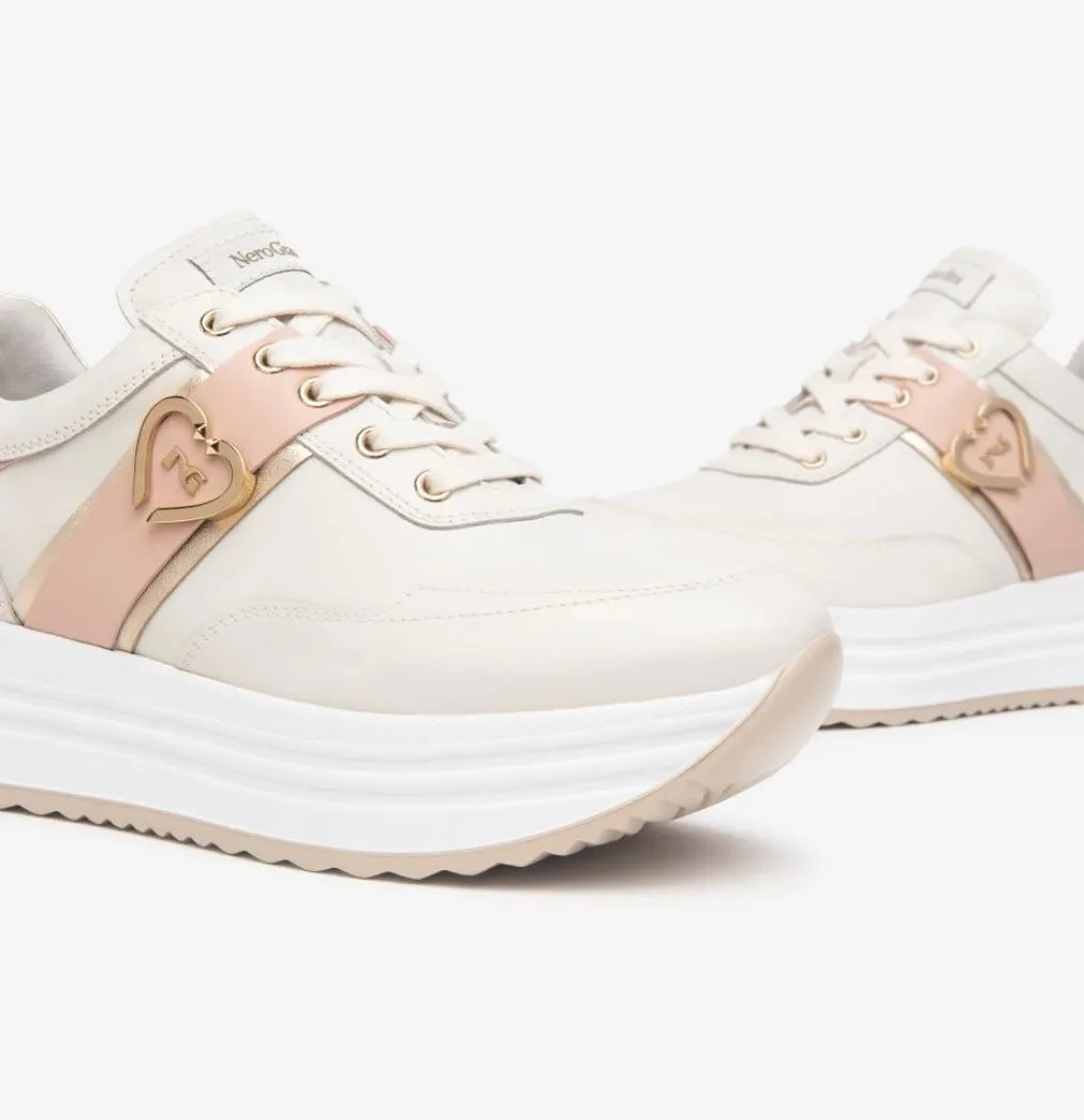 Nerogiardini cream and pink platform sneakers