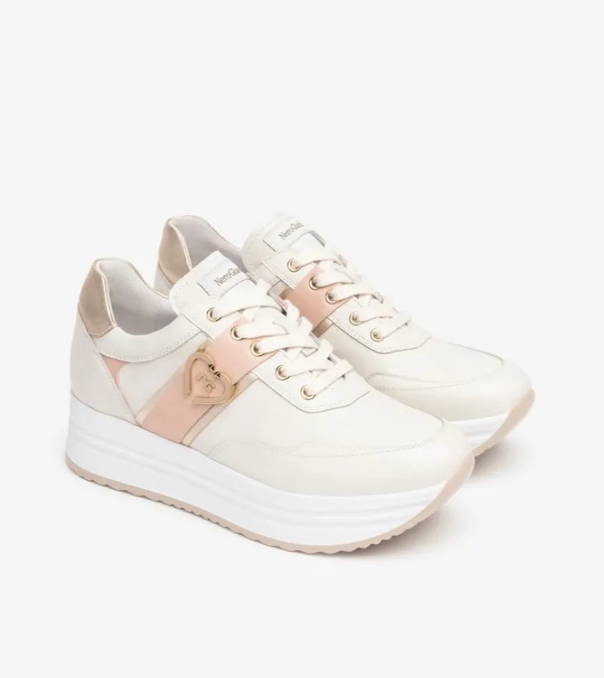 Nerogiardini cream and pink platform sneakers