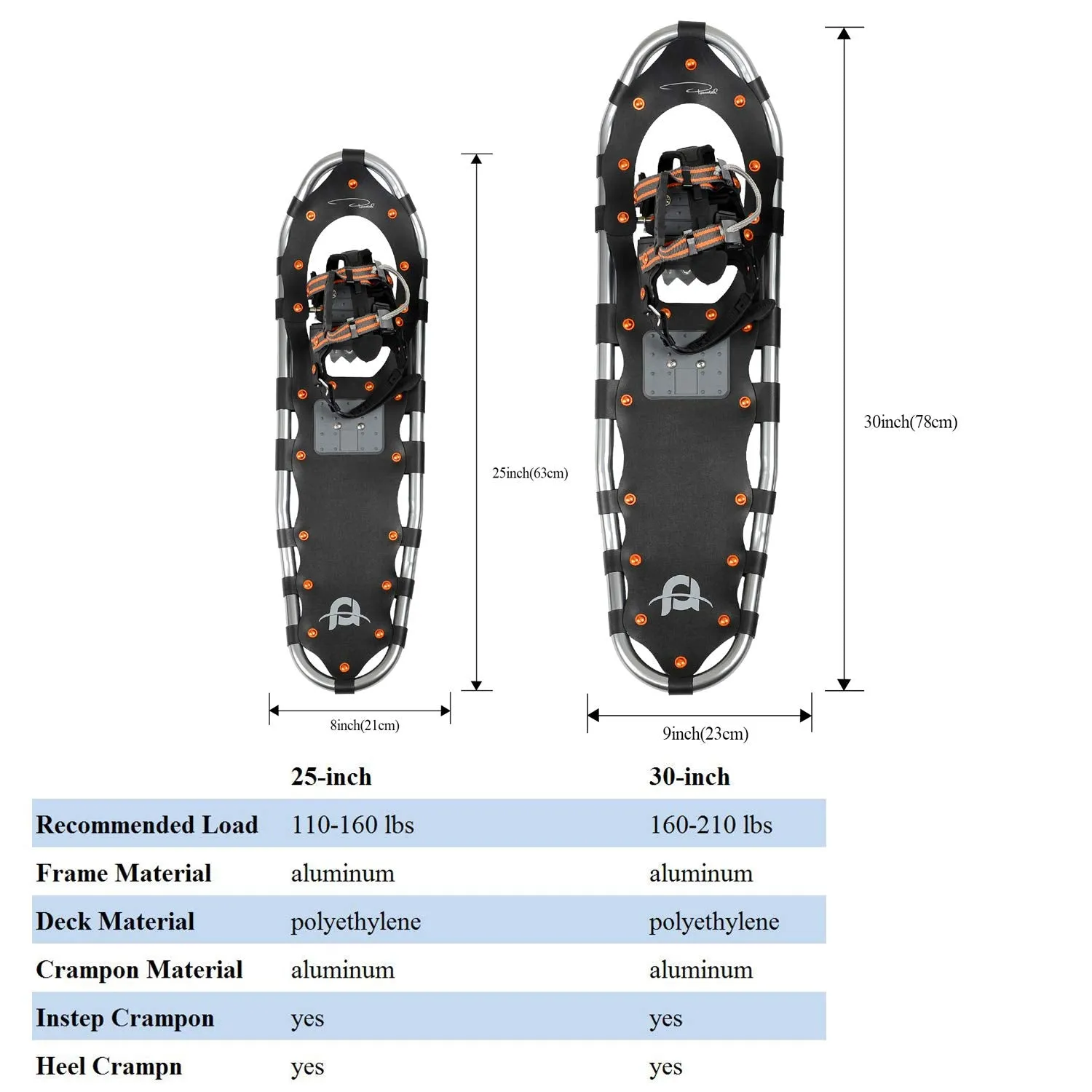 Pansel 25" Lightweight Aluminum Snowshoes for Men, Women, Youth   Tote