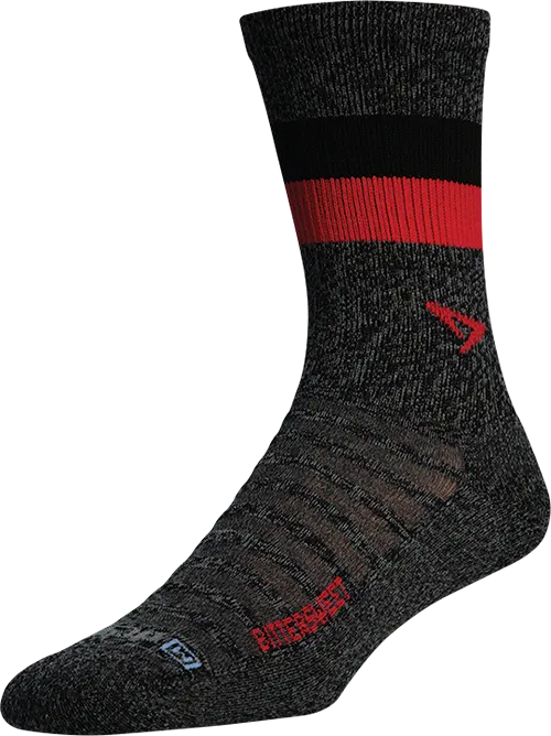 Running Lite-Mesh Sock Crew - BITTERSWEET Graphite Heathered w/Red & Black Stripes - Previous Models - DISCONTINUED