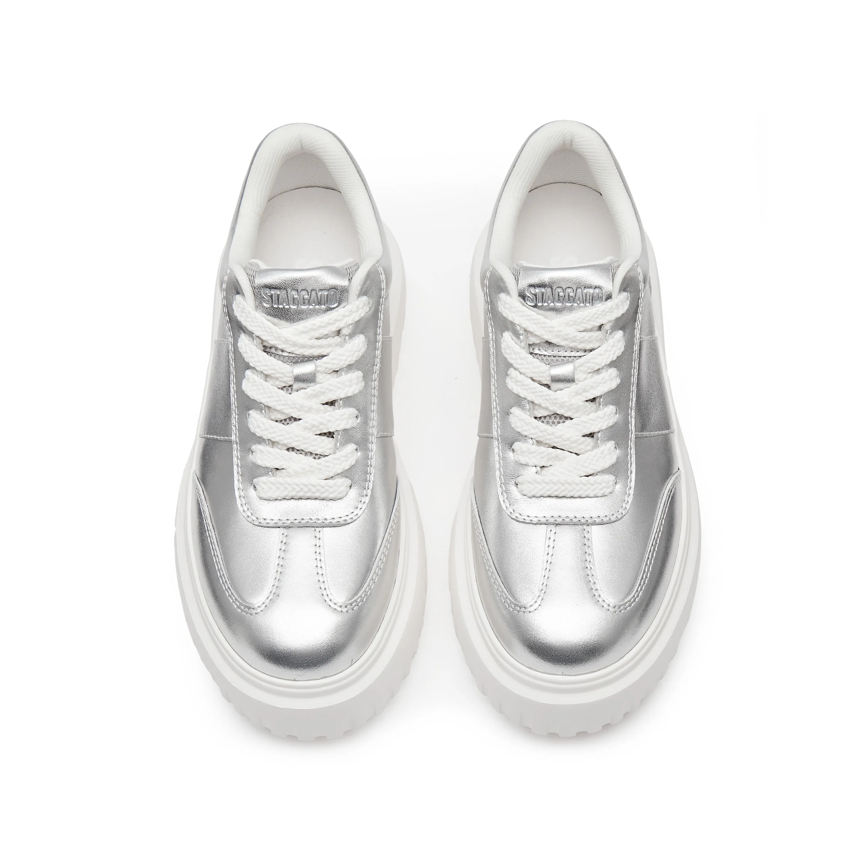 Silver Platform Leather Cookie Sneakers