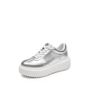 Silver Platform Leather Cookie Sneakers