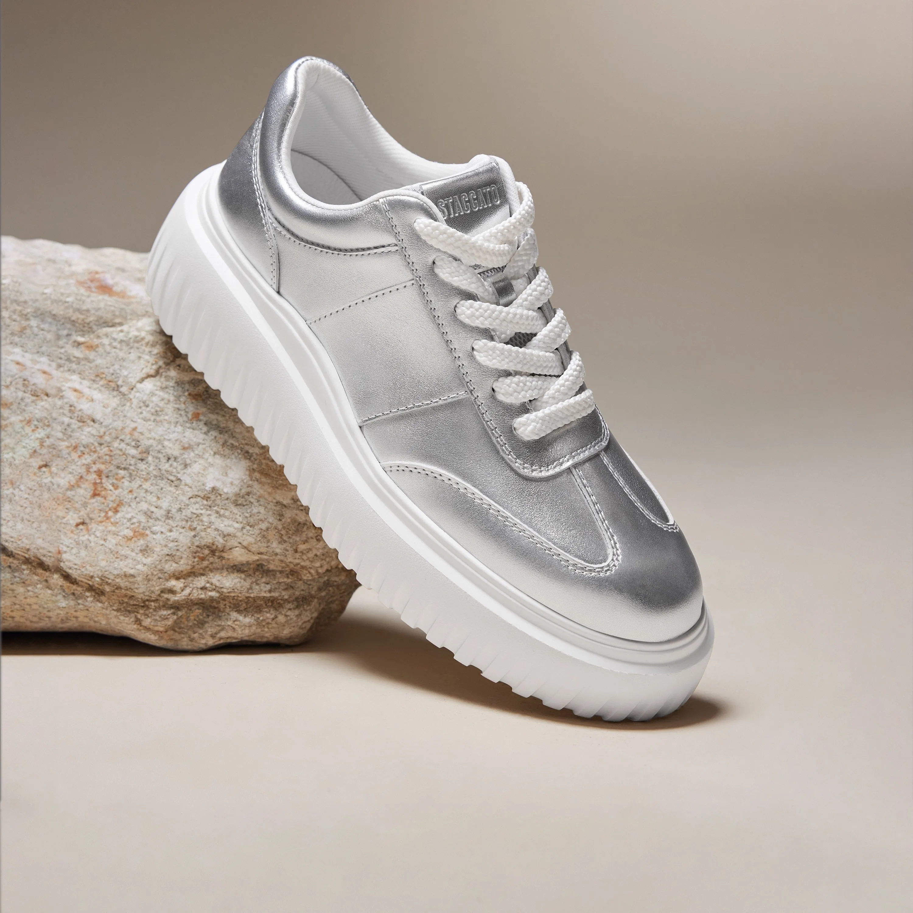 Silver Platform Leather Cookie Sneakers