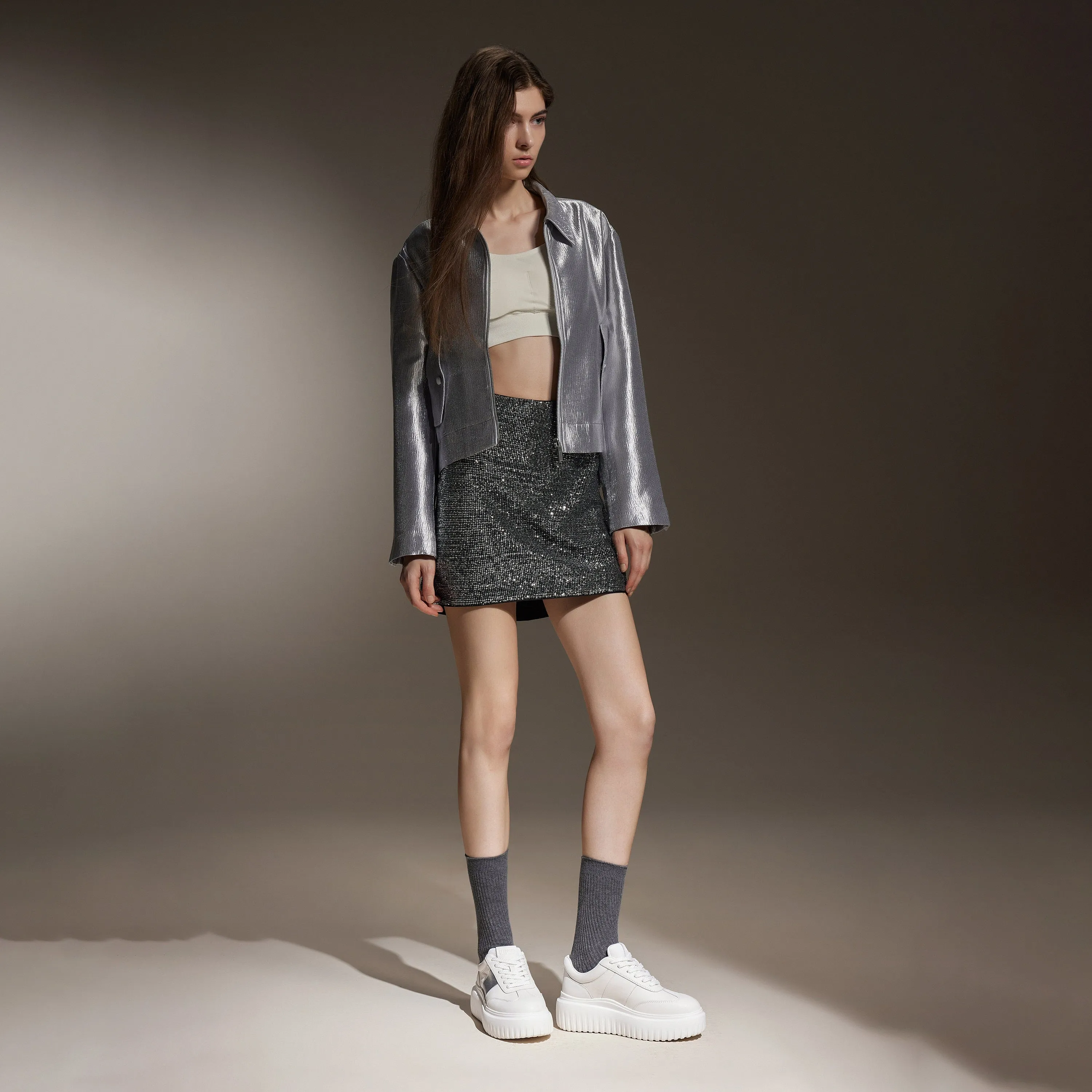 Silver Platform Leather Cookie Sneakers