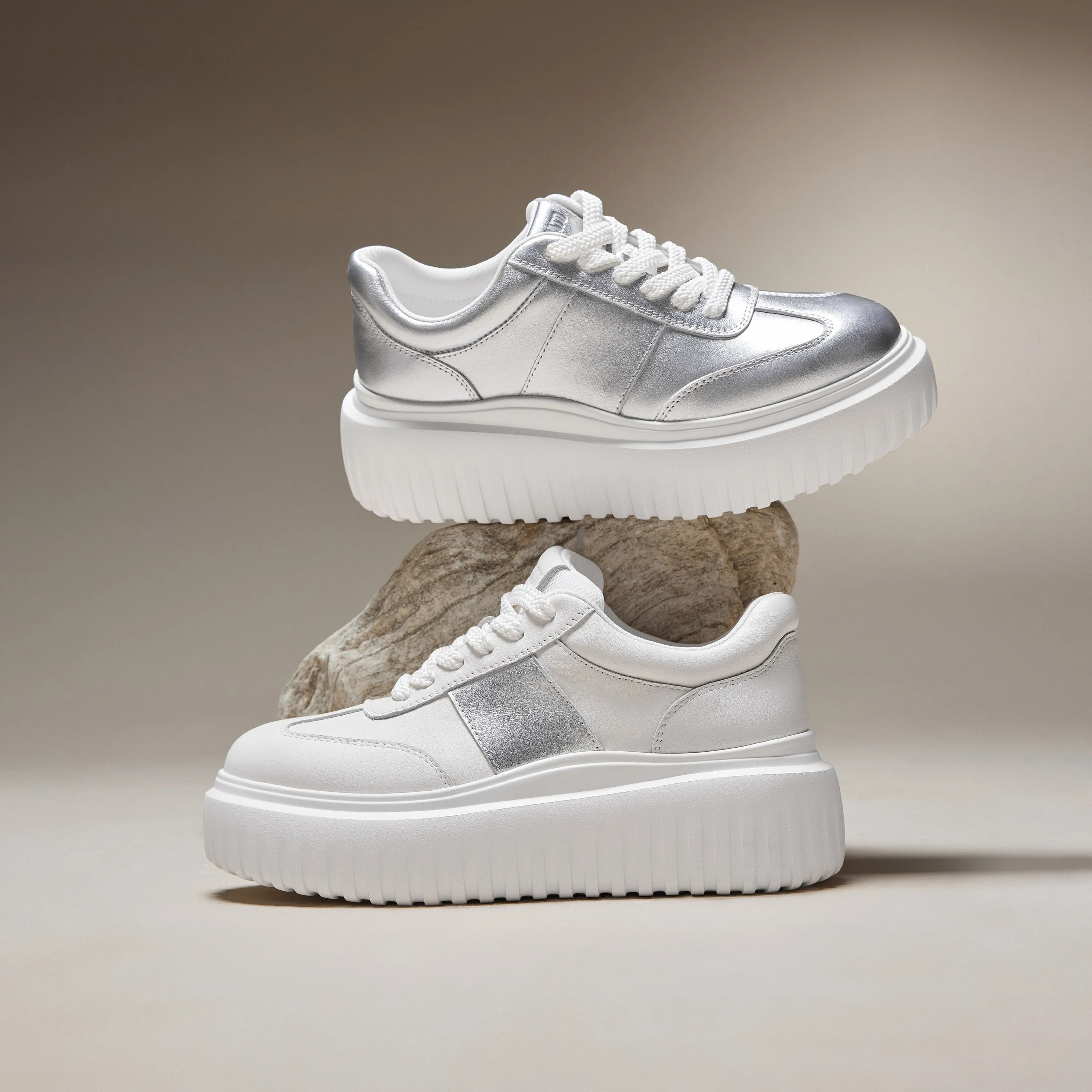 Silver Platform Leather Cookie Sneakers