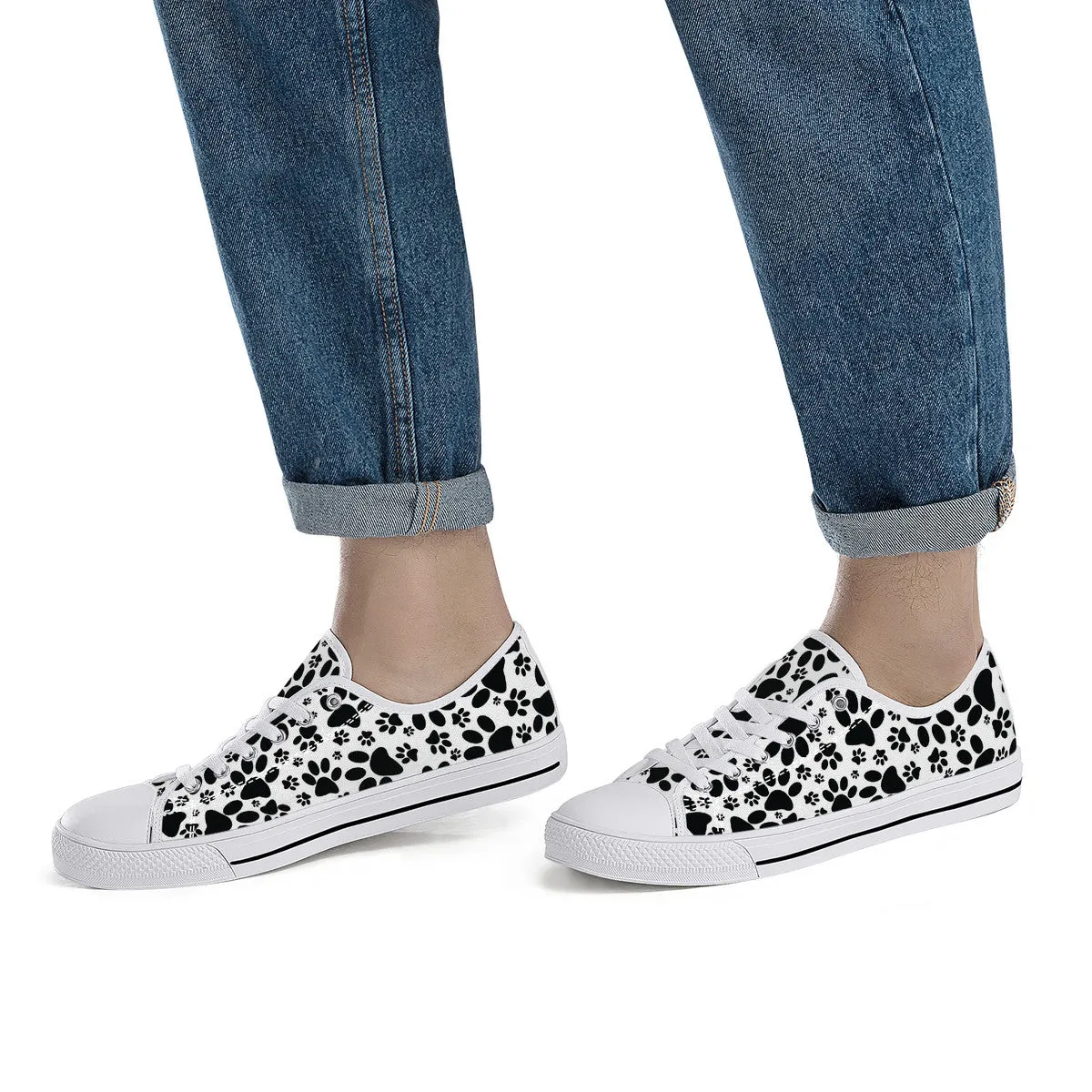 Stealthy Tracks: Black Animal Paw Prints Canvas Sneakers