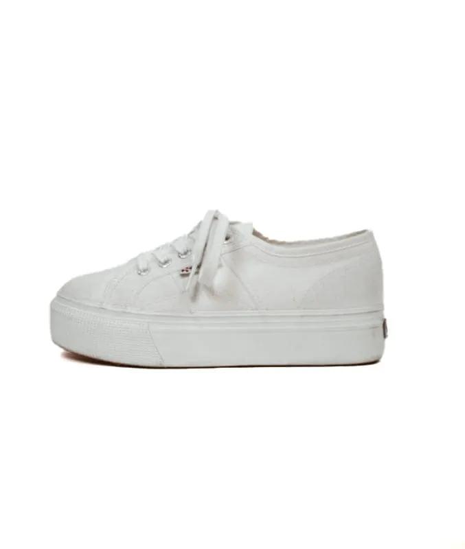 Superga White Canvas Platform Sneakers