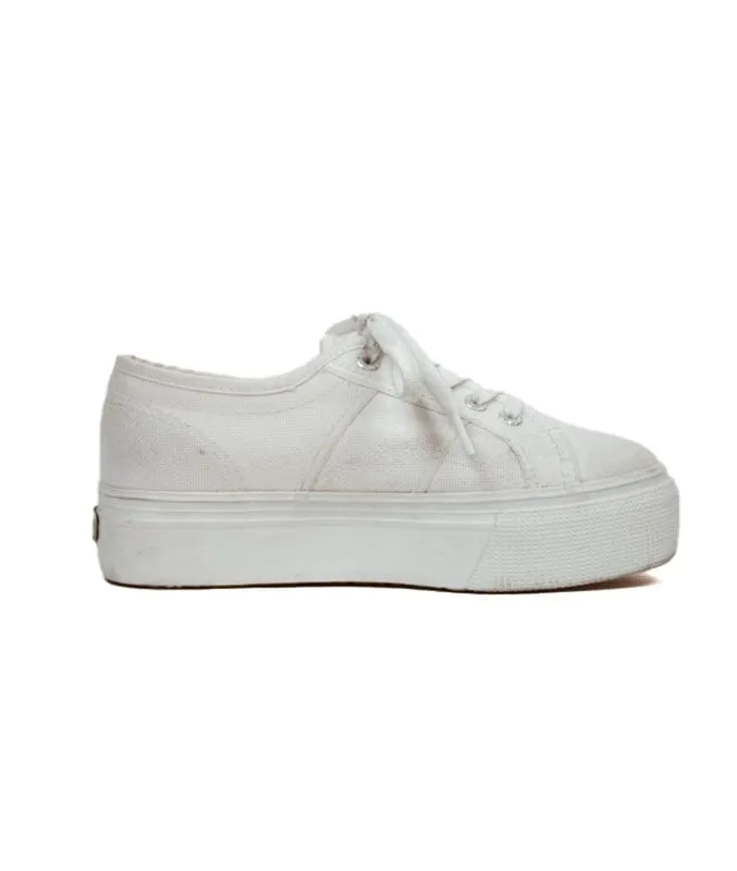 Superga White Canvas Platform Sneakers