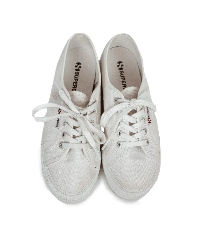 Superga White Canvas Platform Sneakers