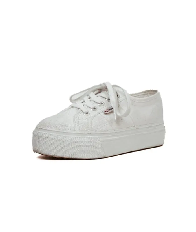 Superga White Canvas Platform Sneakers