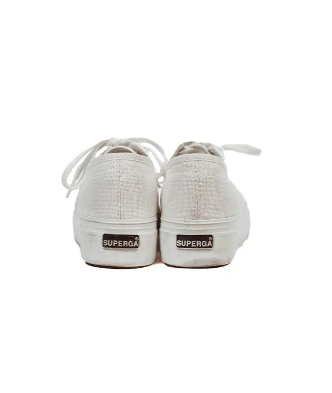 Superga White Canvas Platform Sneakers