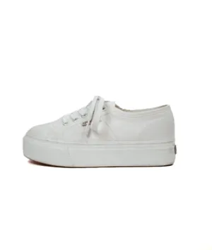 Superga White Canvas Platform Sneakers