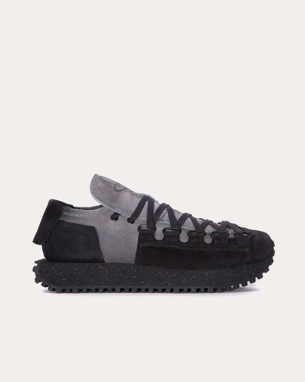 Washed Platform Grey / Black Low Top Sneakers