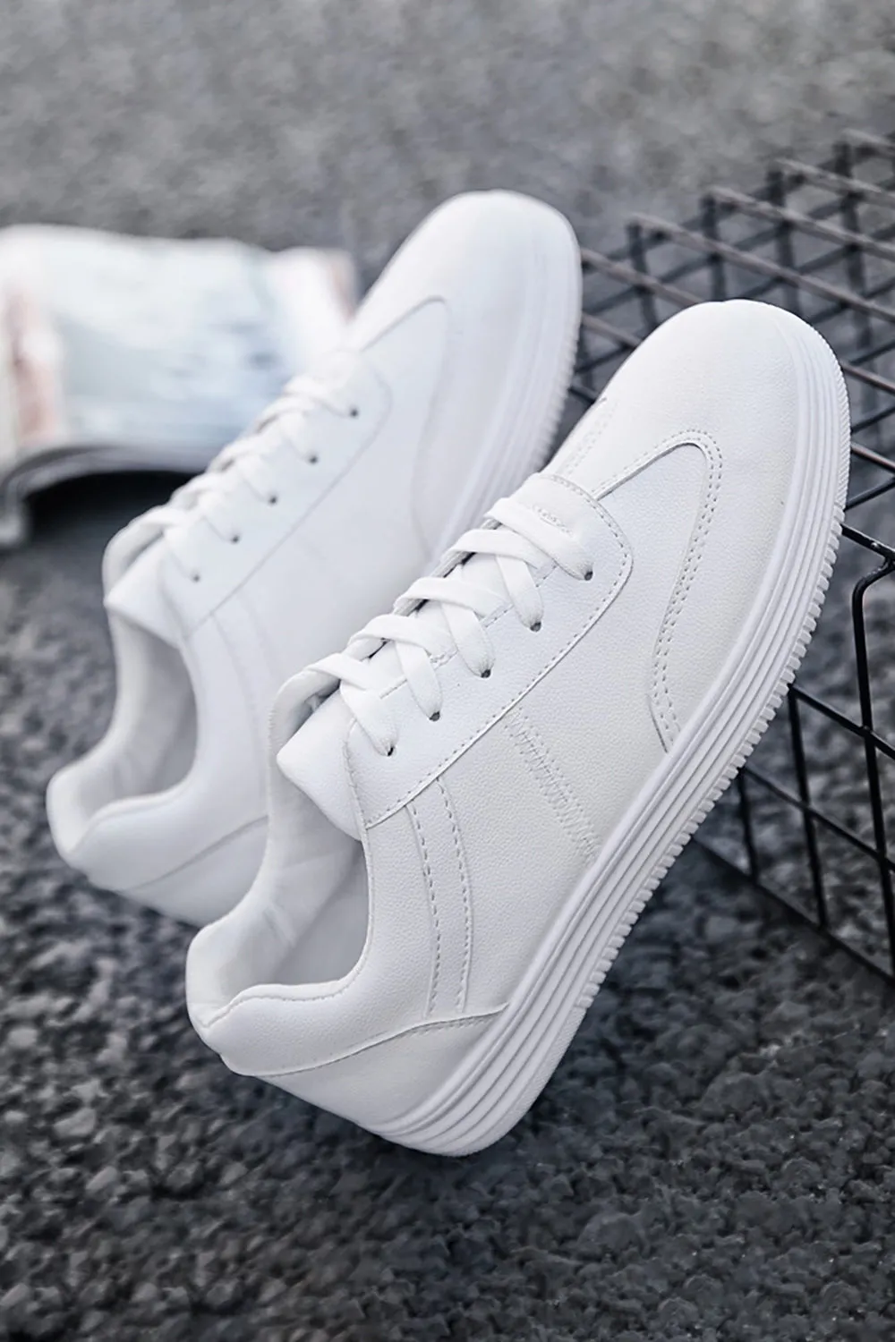 White Lace-Up Casual Shoes For Men