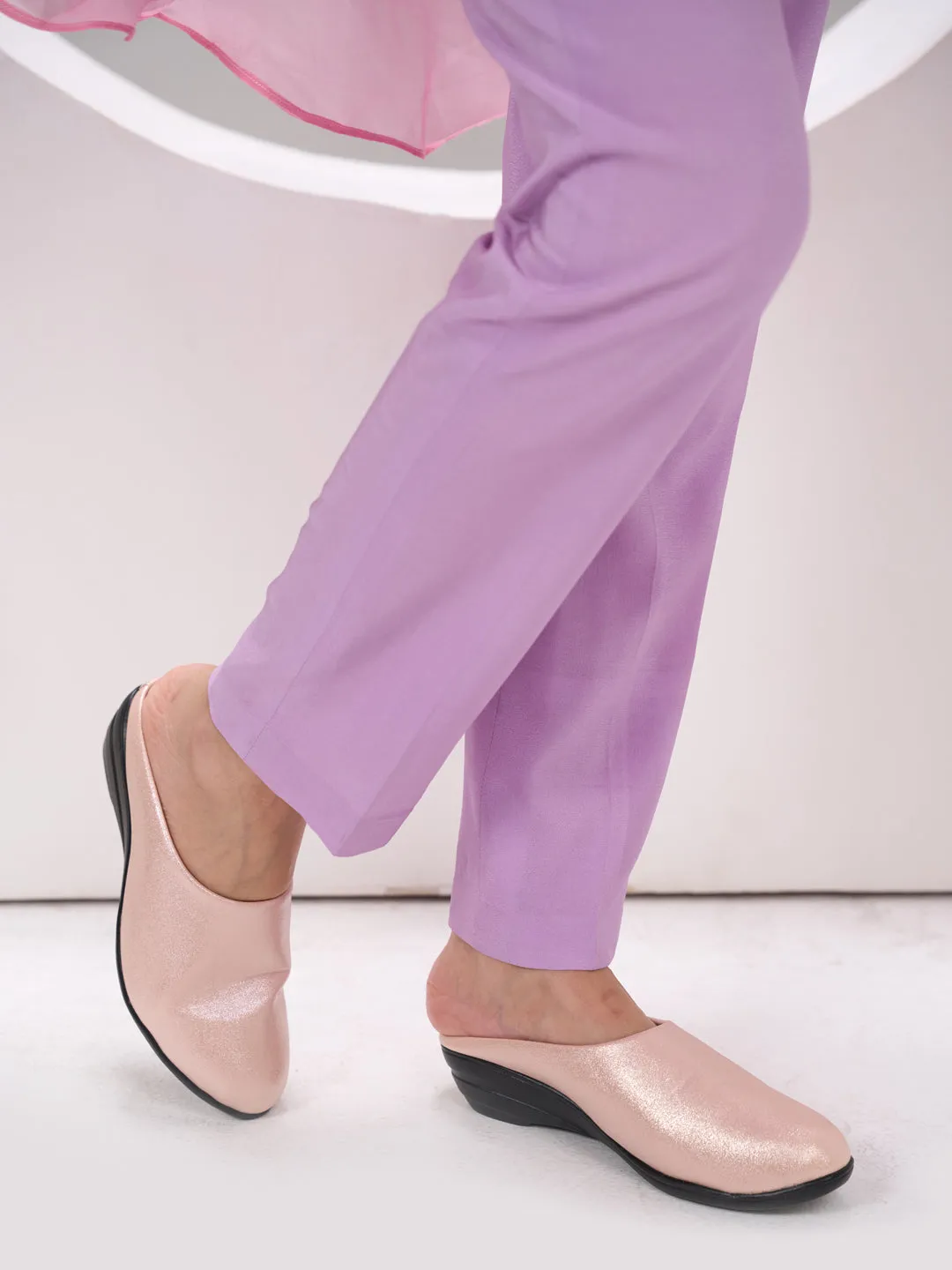 Women Pink Shimmery Platform Wedge Heel Back Open Slip On Shoes for Party|Formal Dress Ballerina|Lightweight All Day Formal Shoes