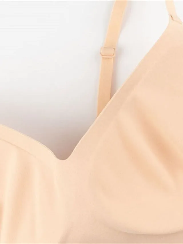 Women's Wireless Bras Padded Bras Sports Bras Fixed Straps 34 Cup V Neck Breathable Running Push Up Pure Color Pull-On Closure