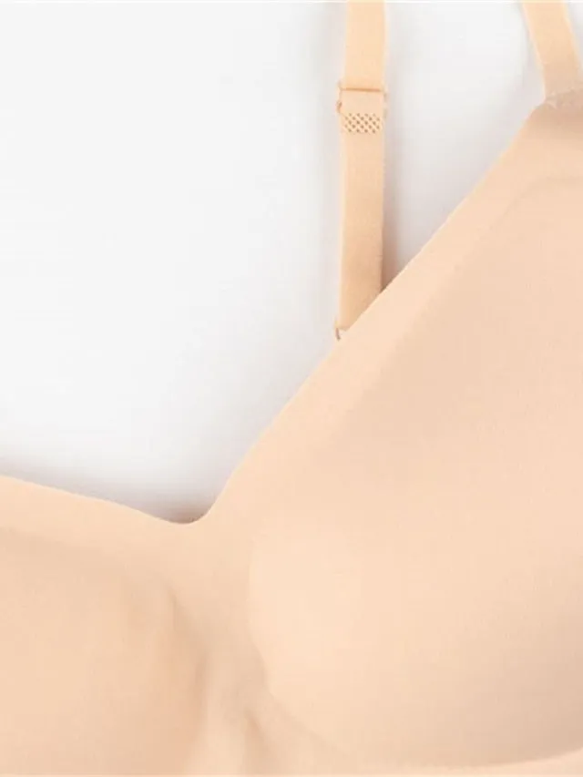 Women's Wireless Bras Padded Bras Sports Bras Fixed Straps 34 Cup V Neck Breathable Running Push Up Pure Color Pull-On Closure