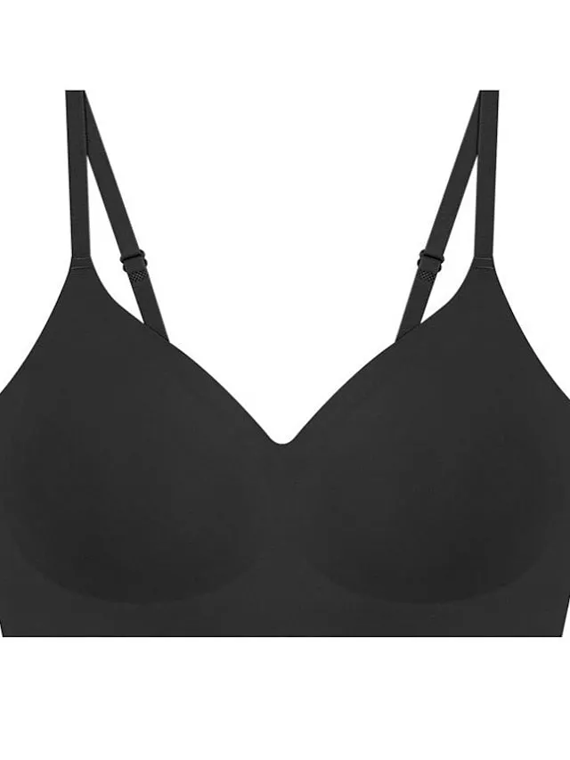 Women's Wireless Bras Padded Bras Sports Bras Fixed Straps 34 Cup V Neck Breathable Running Push Up Pure Color Pull-On Closure